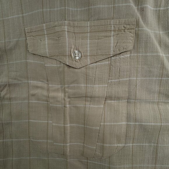 FABIO CAVIGLIA Italy Button Up Shirt Short Sleeve Cotton Size 4 Beige Check - Picture 7 of 16